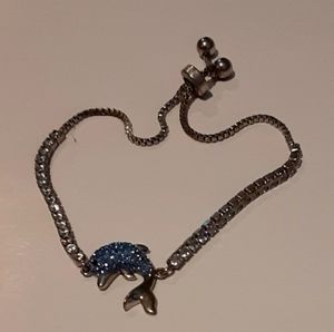 Crystal slider bkue dolphin bracelet